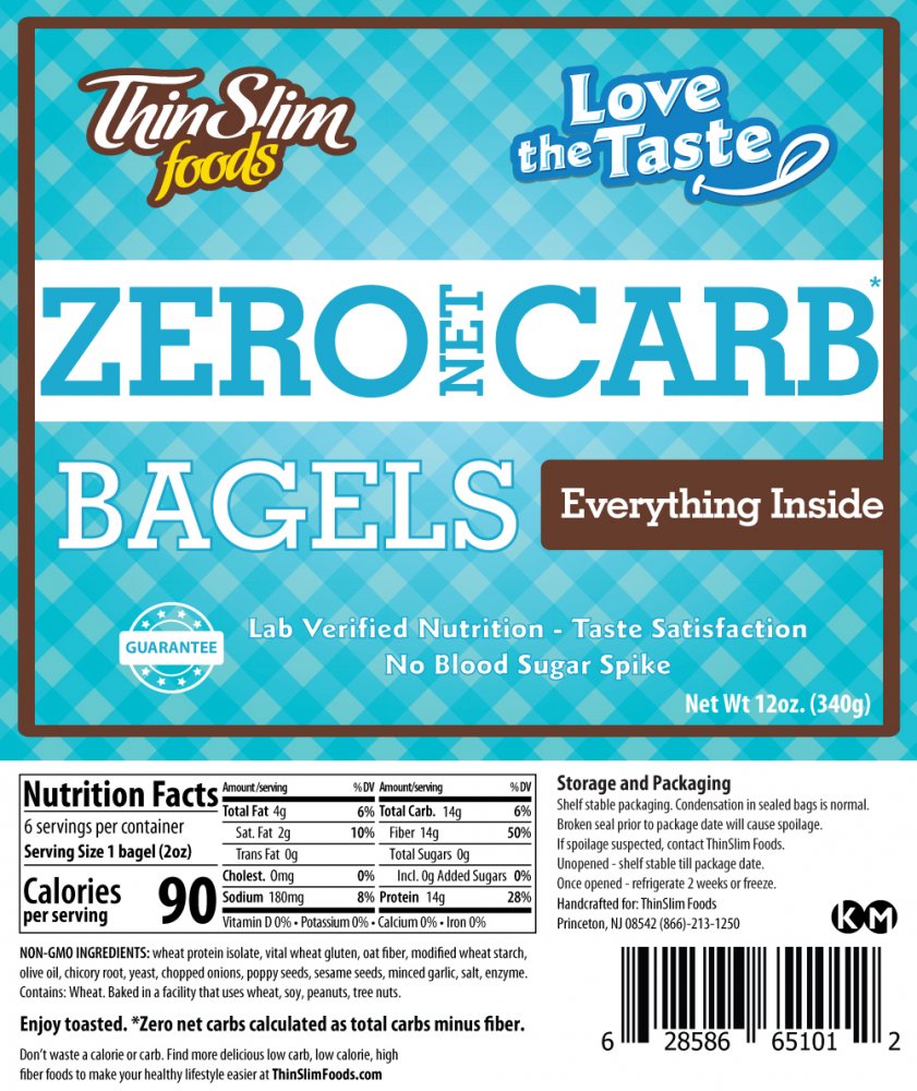 ThinSlim Foods Zero Net Carb Bagels Everything Inside 6 pack - Click Image to Close