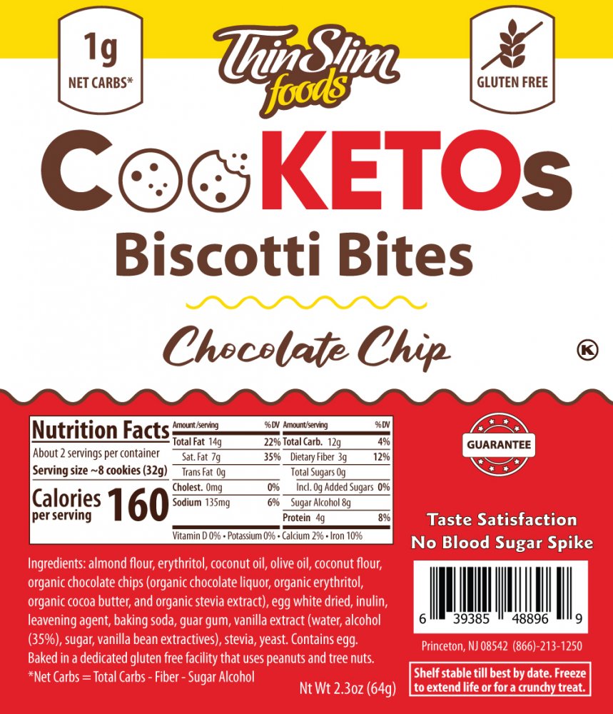 ThinSlim Foods CooKETOs Biscotti Bites Chocolate Chip - Click Image to Close