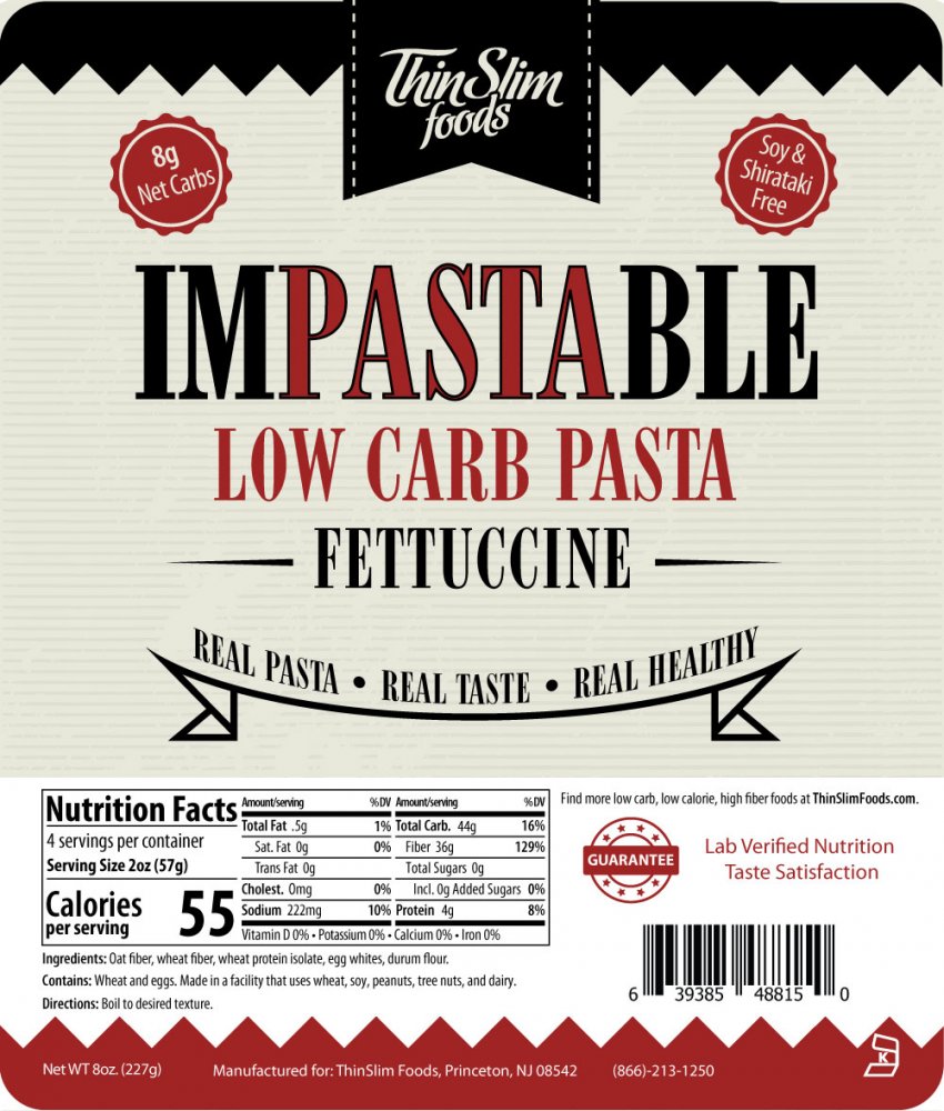 ThinSlim Foods Impastable Low Carb Pasta Fettuccine - Click Image to Close
