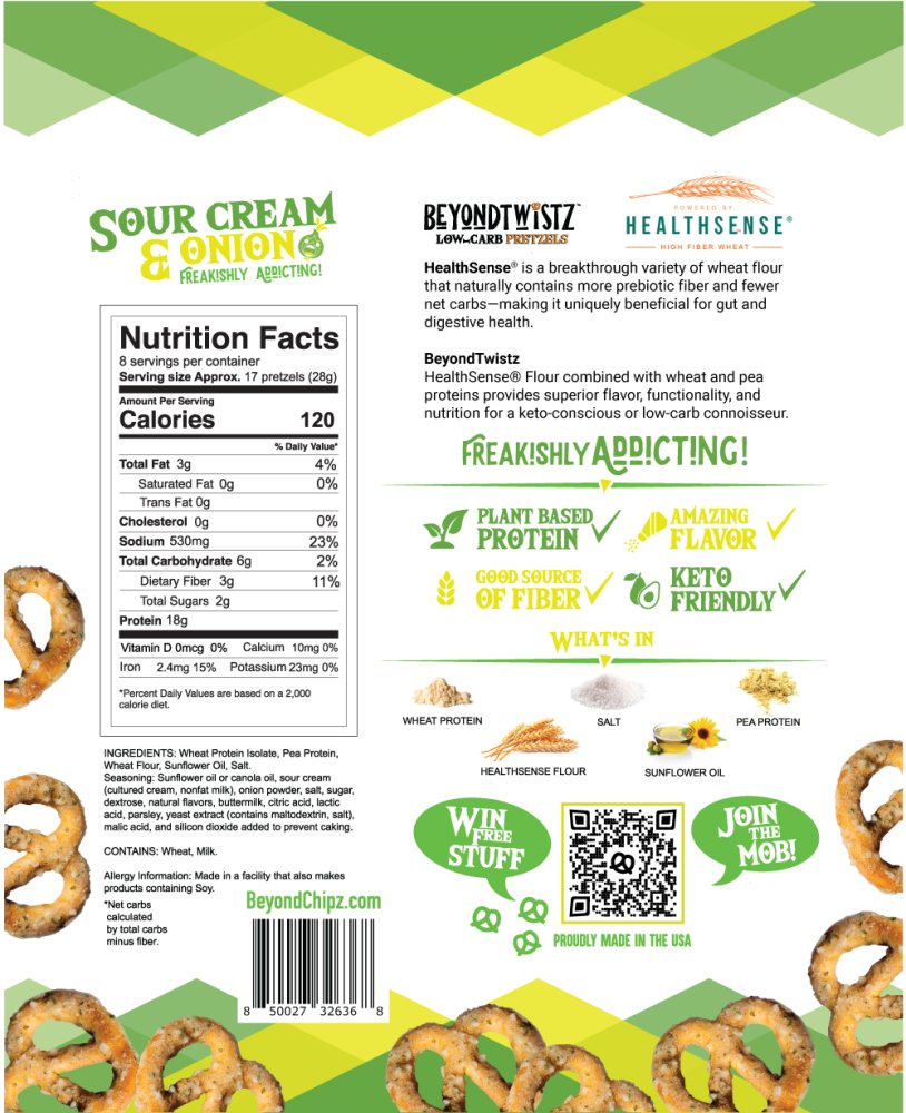 BeyondTwistz Low Carb Protein Pretzels Sour Cream and Onion - Click Image to Close