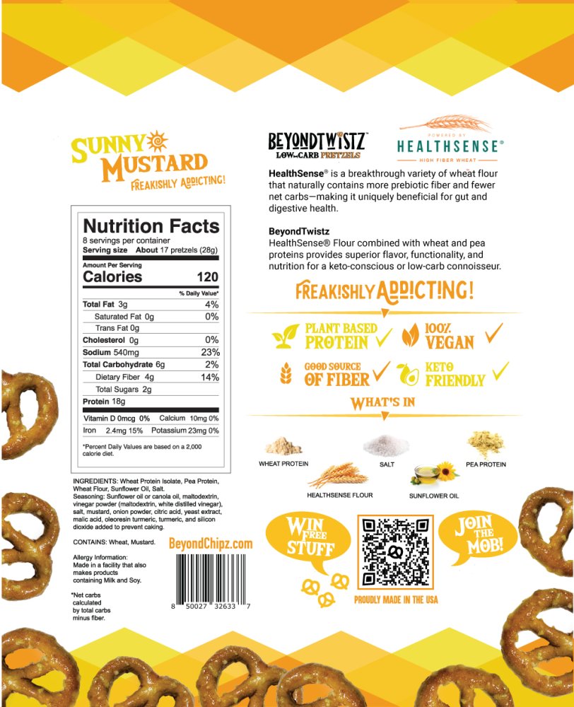 BeyondTwistz Low Carb Protein Pretzels Sunny Mustard - Click Image to Close