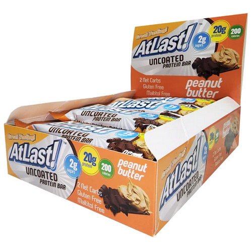 AtLast! Uncoated Protein Bar, Peanut Butter, 12pack - Click Image to Close