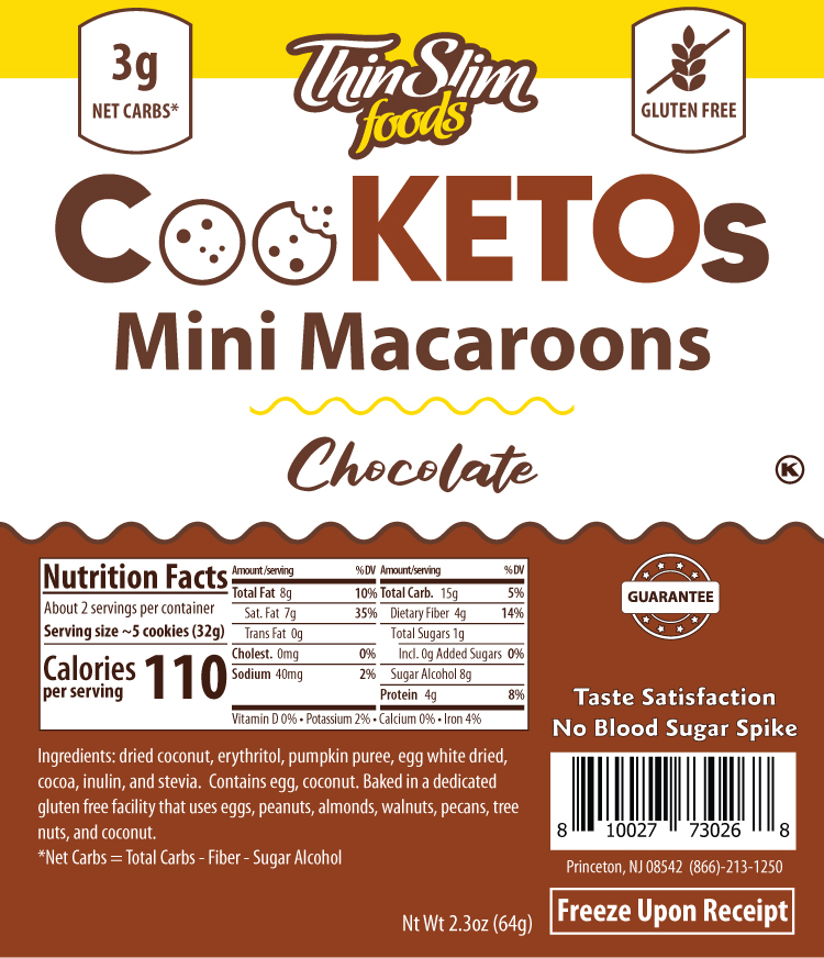 ThinSlim Foods CooKETOs Mini Macaroons Chocolate - Click Image to Close