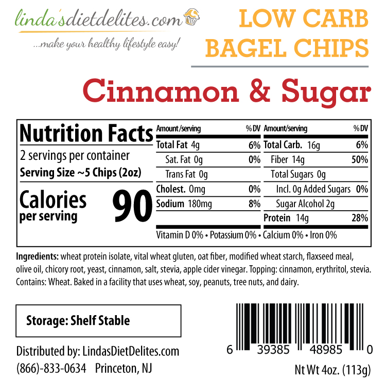 Lindas Diet Delites Low Carb Bagel Chips Cinnamon - Click Image to Close