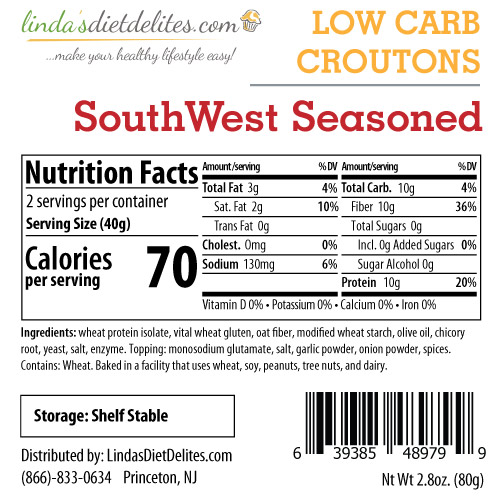 Lindas Diet Delites Low Carb Croutons SouthWest Seasoned - Click Image to Close