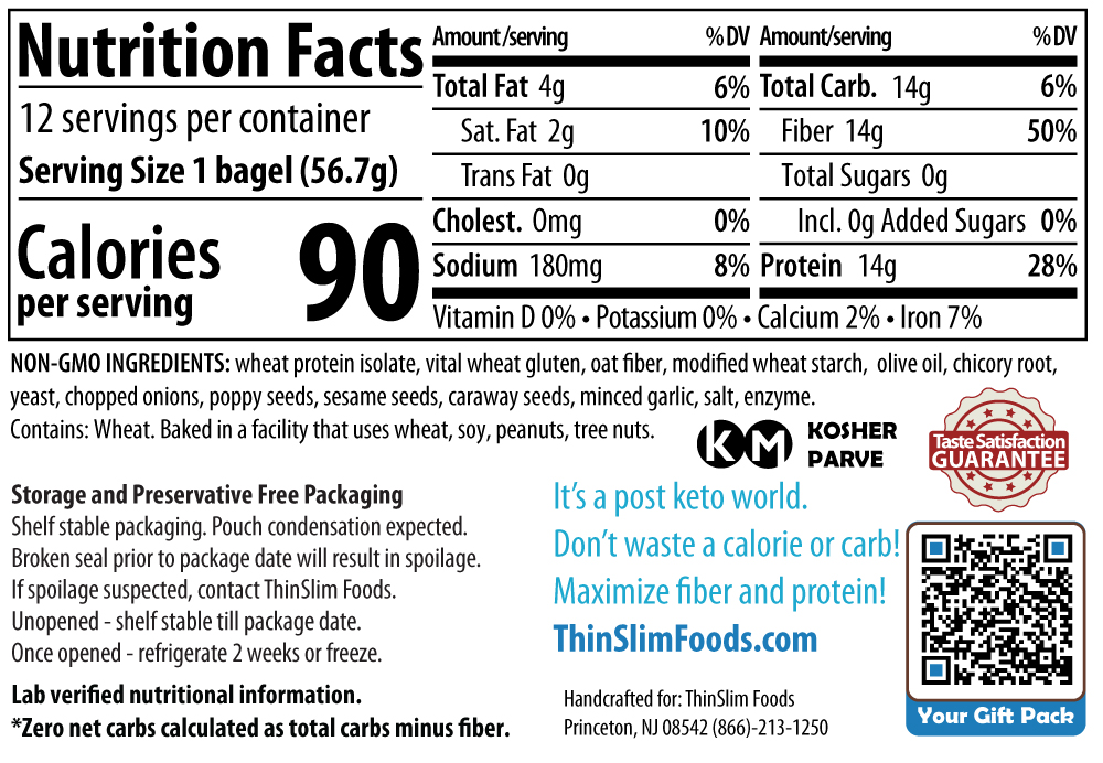 ThinSlim Foods Zero Net Carb Bagels Everything On Top 6 pack - Click Image to Close