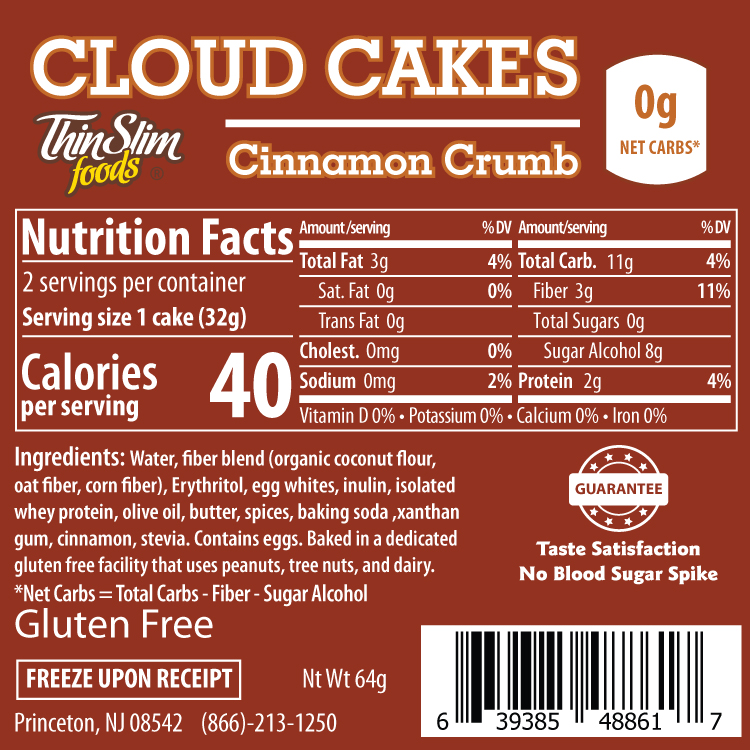 ThinSlim Foods Cloud Cakes Cinnamon Crumb, 2pack - Click Image to Close