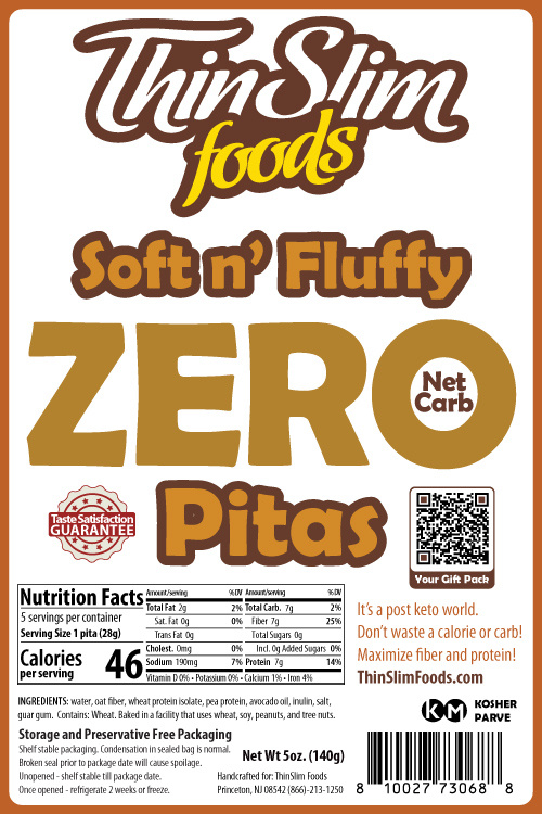 ThinSlim Foods Soft n' Fluffy ZERO Net Carb Pitas - Click Image to Close